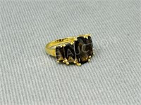 sterling & smoky quartz gold plated ring