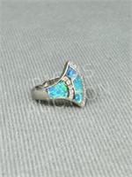 sterling opal & diamond ring - size 7