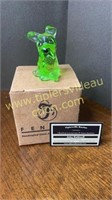 Vaseline glass Fenton dog with box