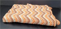 Hand Knitted Blanket Afgan Orange Brown & White