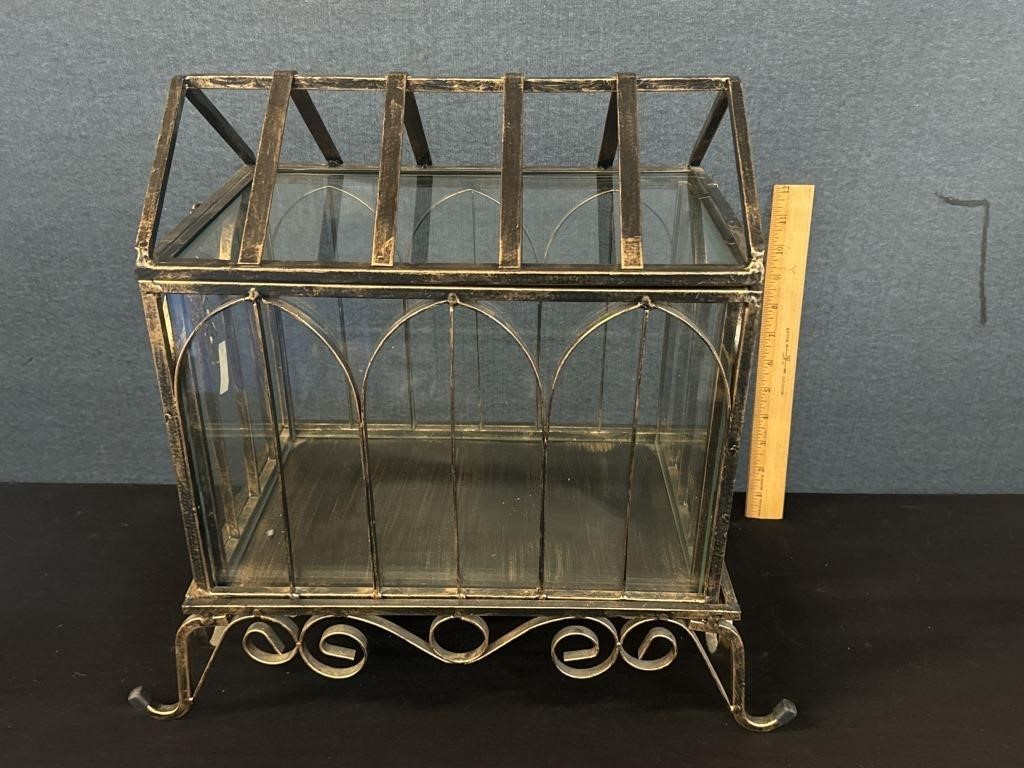 Vintage Wrought Iron & Glass Enclosed Terrarium