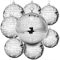 Haull 8 Pcs Large Disco Ball Set Silver Mirror...