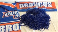 2 Boise state flags with blue Pom poms