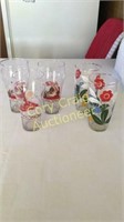 (3) Coca Cola Santa Glasses, (2) Flower Glasses