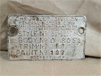 Chevrolet Division Body Plate