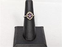.925 Sterling Oval Purple Stone Ring Sz 6.5