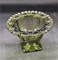 Vintage Small Green Glass Pedestal Bowl