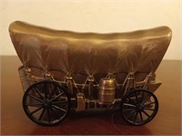 Early Americana metal covered wagon coin bank 6"