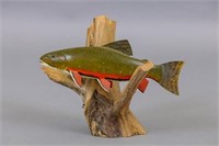 Hand Carved Brook Trout on Wood by W.R. Rousseas