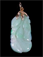 Chinese Carved Jade 14K Gold Pendant