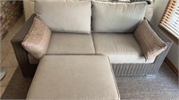 Wicker patio couch and ottoman and  swivel chair