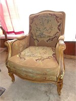 Well Used French Needlepoint Bergere Chair