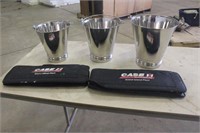 (3) Metal Buckets with (2) Case IH Barbecue Sets