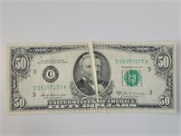1969a $50 Reserve Note GUTTER ERROR Thru Head