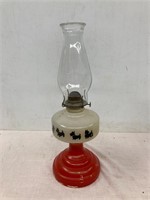 Coal oil lamp. Terrier base. 18.5” tall