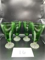 4 Vtg Anchor Hocking Green Glass Water Goblets