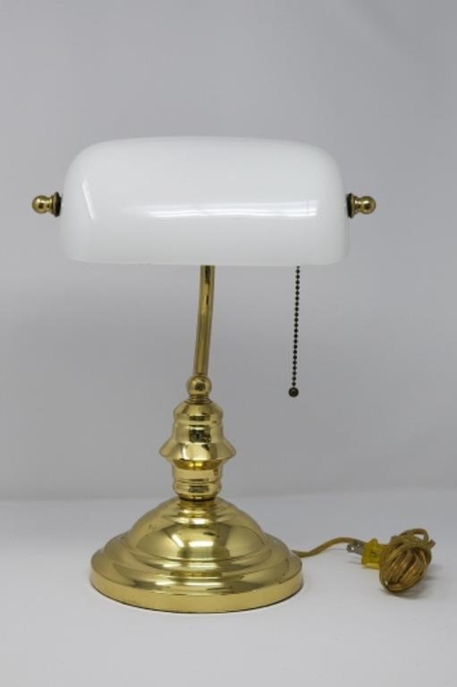 Bankers Desk Lamp White Opaque Shade