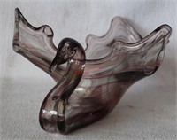 Vintage Art Glass Swan Candy Dish