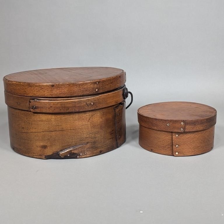 2 Wooden Banded Round Boxes