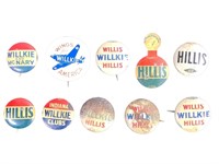 10 Political Campaign Buttons Hillis, Willkie