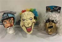3 Adult Masks WWF Goldust, Clown, Extreme Player