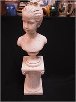 Ceramic bust of young French woman, 17" high on