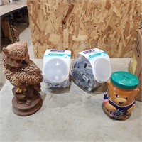 Mini Hand sanitizers, coin bank, wooden figure