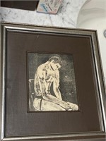 FRAMED PRINT OF AN ETCHING OF A MAN