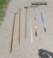 3 Mop Handles and Assorted Squeegees