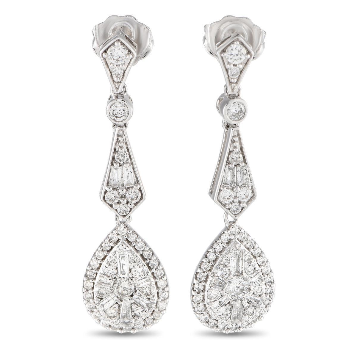 14K White Gold 1.0ct Diamond Art Deco Drop Earring