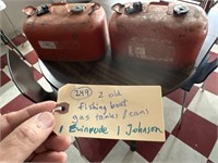 2 old fishing boat gas tanks cans Evinrude Johnson