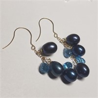 $2000 14K  Blue Topaz Freshwater Pearl Earrings