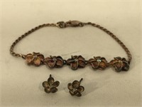 Sterling Silver Flower Bracelet and earring set -
