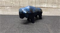 Small Blue Pottery BMP Bison Figurine 4" X 2"