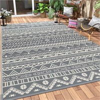 WF1167  DEORAB Boho Outdoor Rug 6x9ft Grey White