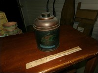 Antique Rumidor Copper & Leather Tobacco Can