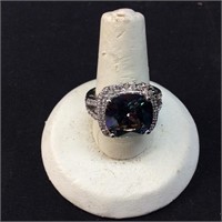 STERLING 4 PRONG BLUE AND WHITE TOPAZ RING