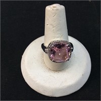 STERLING PINK TOPAZ WITH MULTIPLE WHITE TOPAZ RING