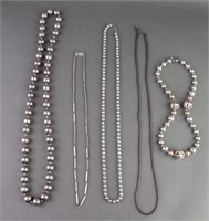Assorted Silver Beaded & Chain Necklaces, 5