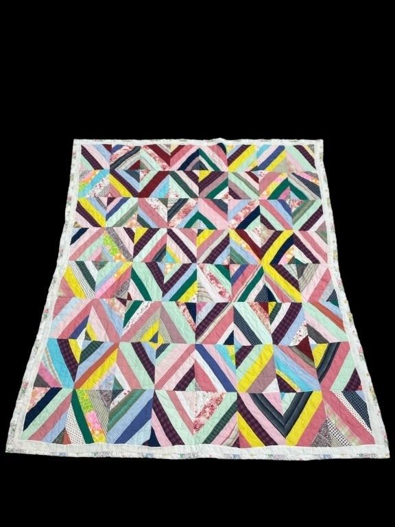 Vintage Handmade Quilt with Colorful Patterns