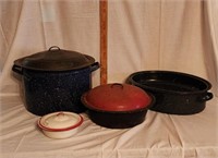 Enamel Roaster, Enamel Canner & Small Pot