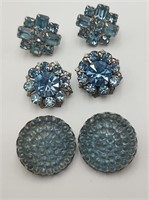 3 Vintage Ice Blue Earrings