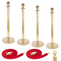 Gold Stanchions  Red Velvet Rope  38in  4Pcs