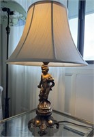 Gold Metal Cherub Table Lamp & Shade