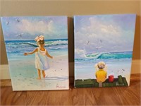 2 paintings girls at the beach