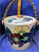 Majolica Biscuit Jar with Rattan Handle