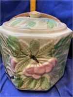 Majolica Biscuit Jar with Rattan Handle