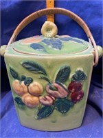 Majolica Biscuit Jar with Rattan Handle