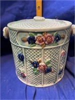 Majolica Biscuit Jar with Rattan Handle