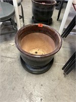 Large Glazed Pottery Flower Pot with Saucer 12x15